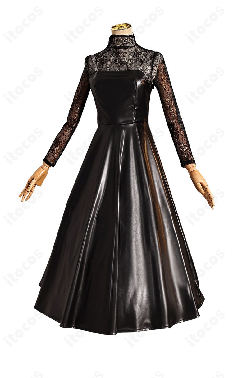 大佛（おさらぎ）黒ドレス＋ベールの側面。ウエストから裾にかけてのラインとベールの落ち感を確認できる画像