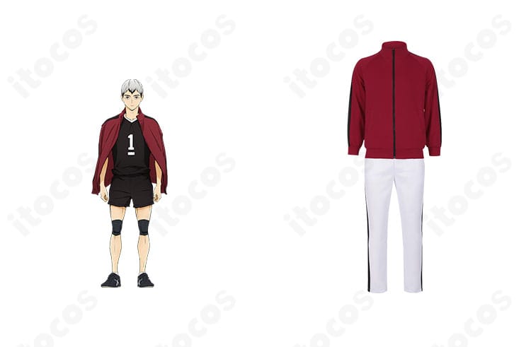 ハイキュー!! 北信介 稲荷崎高校ジャージのコスプレ衣装とキャラクター比較。刺繍ロゴまで高再現で着心地も両立した正面全身。