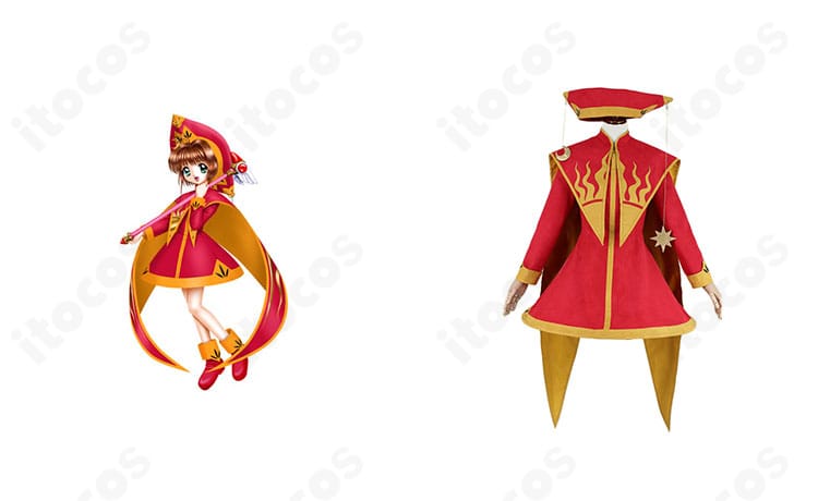 カードキャプターさくら 木之本桜のバトルコスチューム一式とキャラクター参照付きの正面イメージ