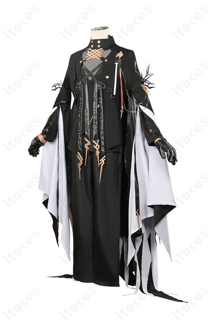 アークナイツ ロゴス バンシー王政コスプレ衣装の側面図。肩から裾にかけてのラインを確認