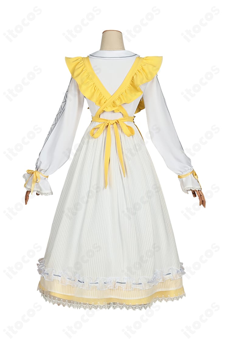 第五人格 アニー・レスター『かすかな光』コスプレ衣装の背面全体。エプロン結びと後ろ姿のシルエット。