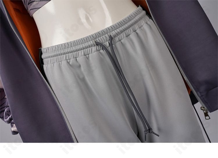 パンツウエストのディテール。腰周りの切替とステッチワークを拡大。