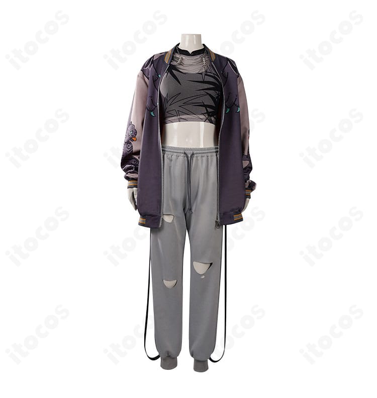 虎金妃笑虎デビュー衣装の正面図。配色とシルエットが忠実に再現されたコスチューム。