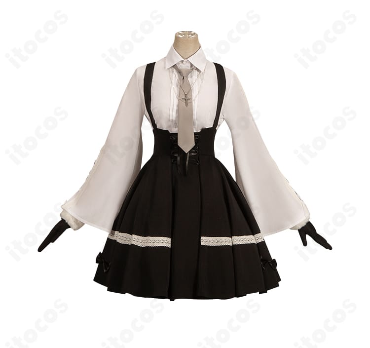 フロントディテール：シャツとスカート、ネクタイ位置のバランス確認用クローズアップ