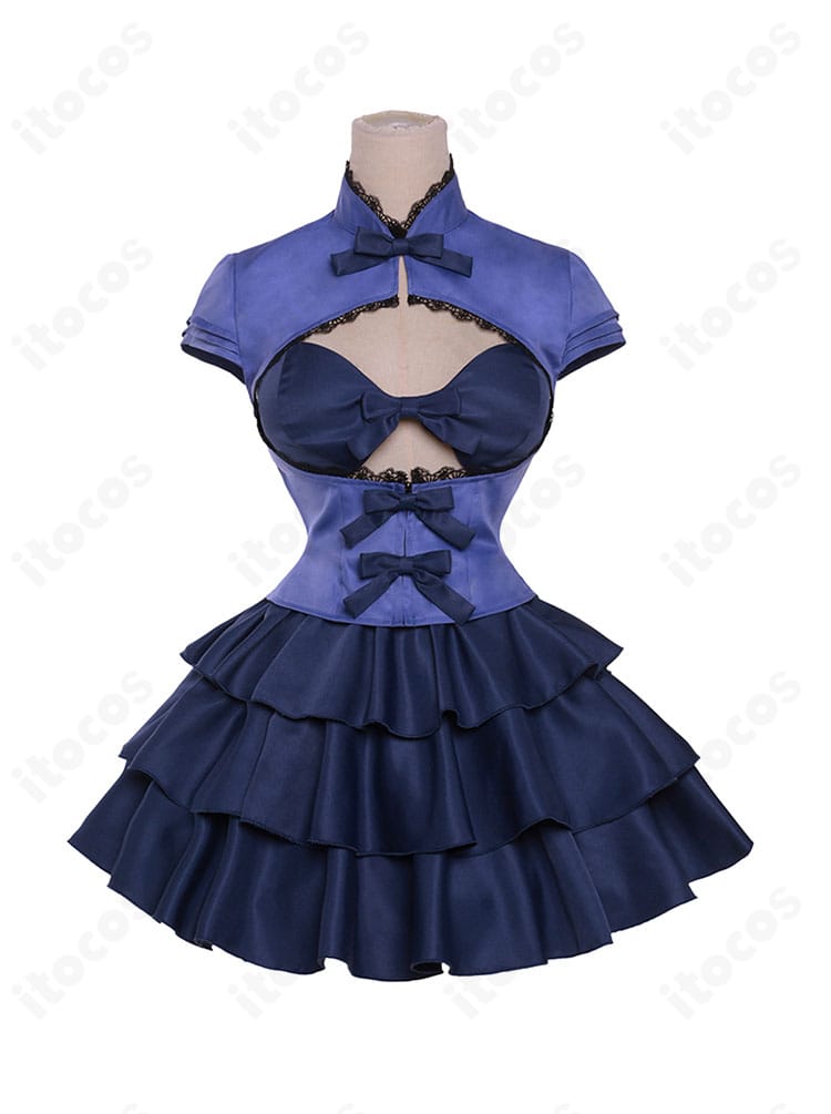 篝火花 変身後コスプレ衣装の正面全景。ビスチェとスカート、蝶結びが映える高品質仕様。