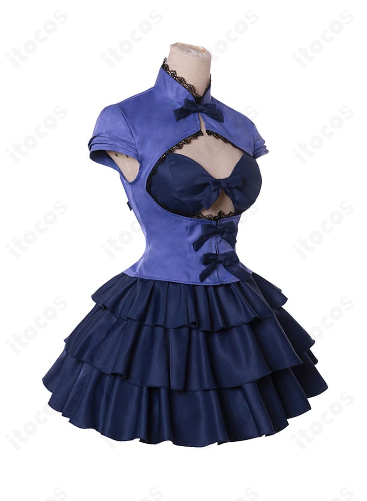 篝火花衣装の側面ディテール。ウエストラインとスカートのシルエット、装飾の立体感がわかる角度。