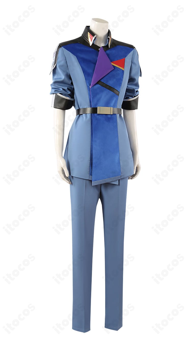 ムウ・ラ・フラガ コンパス制服の右側ディテール。肩から腰へ続く装飾ラインとウエスト周りの設計をクローズアップ