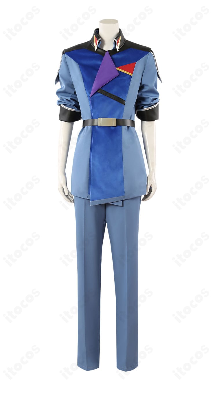 『機動戦士ガンダムSEED FREEDOM』ムウ・ラ・フラガのコンパス制服コスプレ衣装・正面全景。襟と肩章の意匠を明瞭に表示
