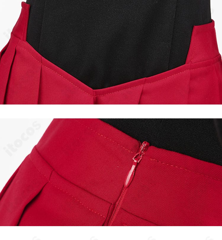 スカート裾とチェーン装飾のクローズアップ。赤の発色とプリーツのエッジが映えるFate/EXTRA Record版デザイン。