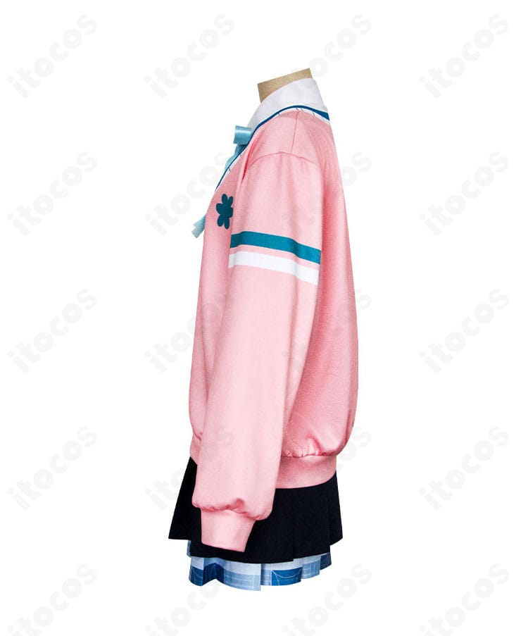 学園アイドルマスター 花海佑芽 コスプレ衣装の左側クローズアップ。ブレザーの縫製や縁取りのディテールが見える画像。