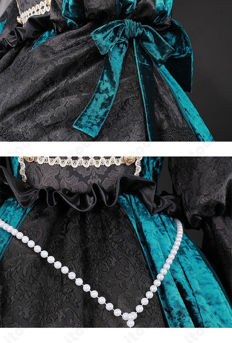 シエル・ファントムハイヴ 緑の魔女編ドレス 腰飾りとリボン装飾の近接画像