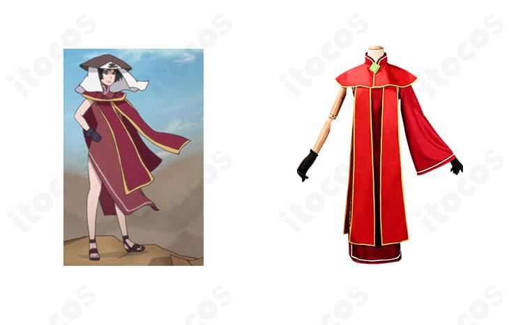 ITOCOS 黒ツチ 第四次忍界大戦衣装の正面とキャラ比較。赤いチャイナ風ドレスと片袖マントを忠実再現。