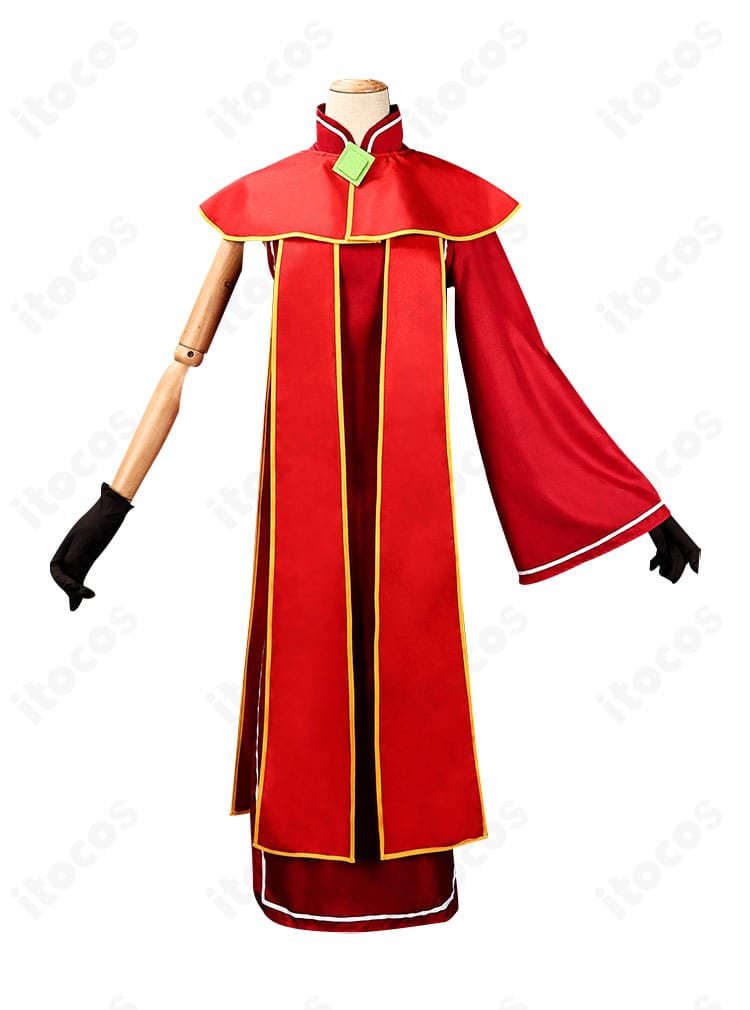 黒ツチの赤チャイナ風ドレス正面全景。ワンショルダー設計と高発色生地が特徴。