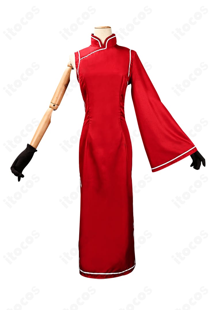 刺繍・ブレード装飾のクローズアップ。襟元から裾にかけての精緻なステッチ。