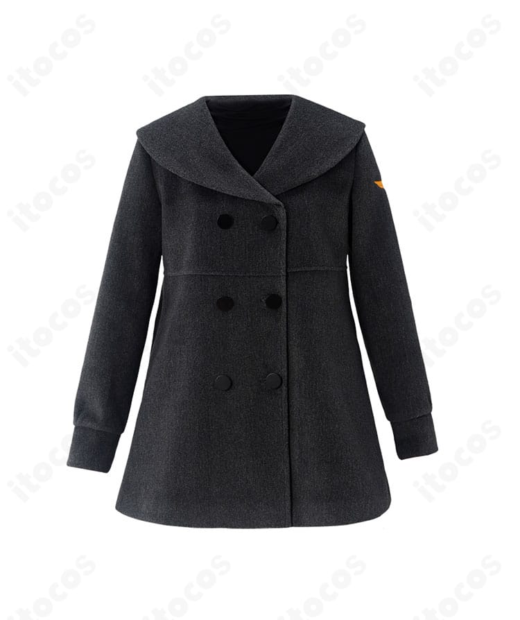 木之本桜 友枝小学校冬服コートの外套ディテール。縫製ラインとボタン配置が分かる接写