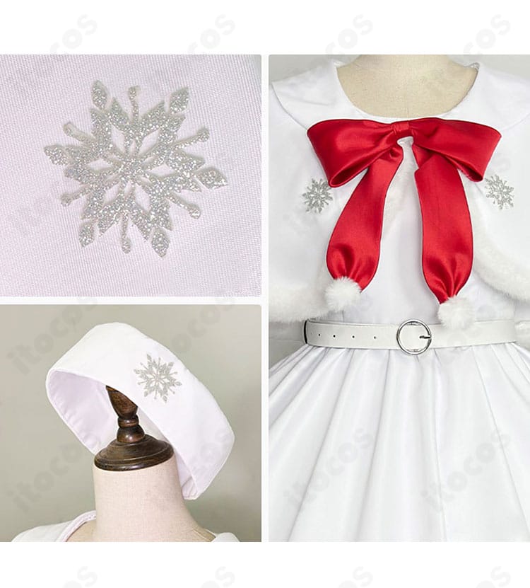 高海千歌 WINTER VACATION衣装の雪の結晶モチーフと帽子装飾のアップ。冬らしい意匠と質感を示すディテール写真