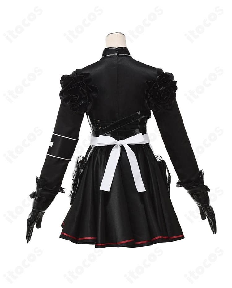 ナイチンゲール「安息の館」衣装の背面図。背中の開きとリボン結び、エプロンの落ち感を確認できる画像