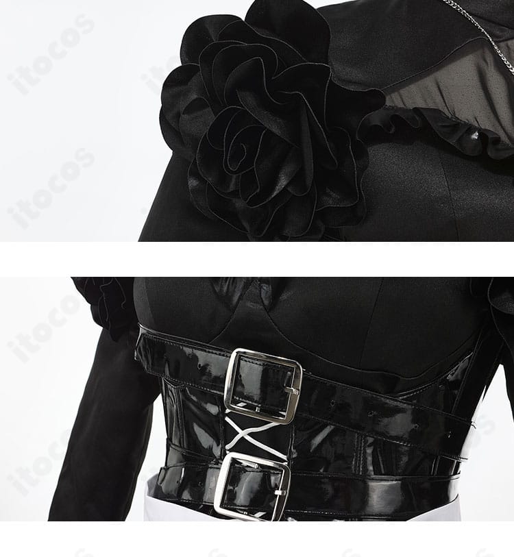 花飾りとベルト装飾の接写。腰回りのアクセントと配色バランスが分かるカット