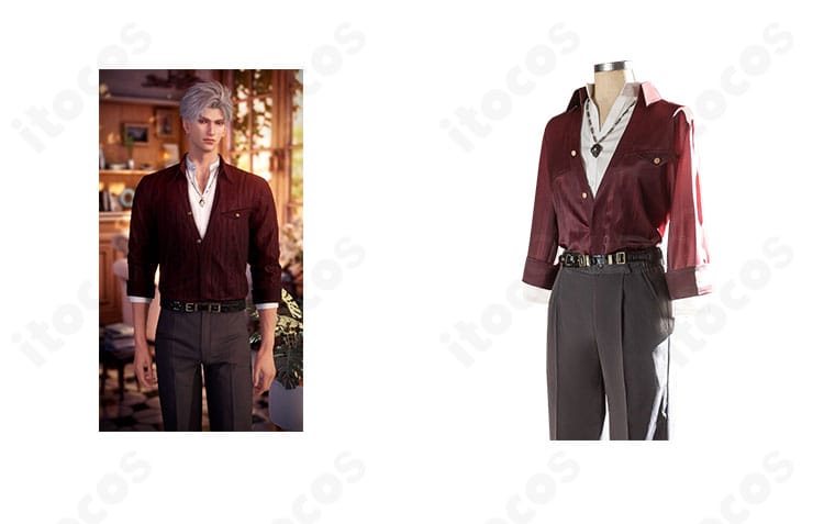 『恋と深空』シンと商品が並ぶ全体写真。クールな現代私服コーデを高再現したコスプレ衣装の雰囲気が伝わる構図。