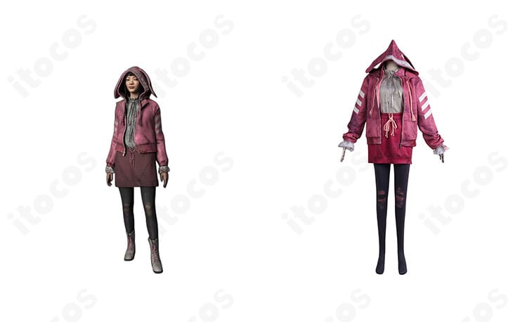 Dead by Daylight フェン・ミン 楽天家 コスプレ衣装の正面とキャラクター比較。高再現シルエットでフェン・ミンの雰囲気を忠実に表現