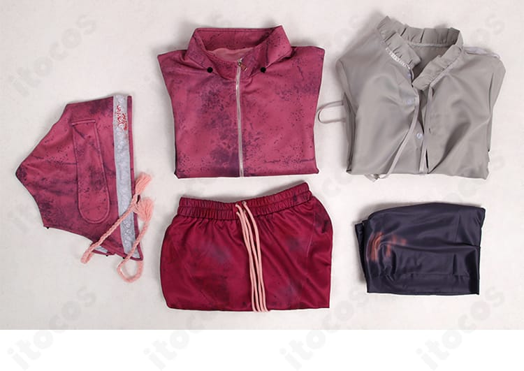 Dead by Daylight フェン・ミン 楽天家 コスプレ衣装のセット内容一覧。コート・スカート・タイツ・シャツ・帽子を同梱