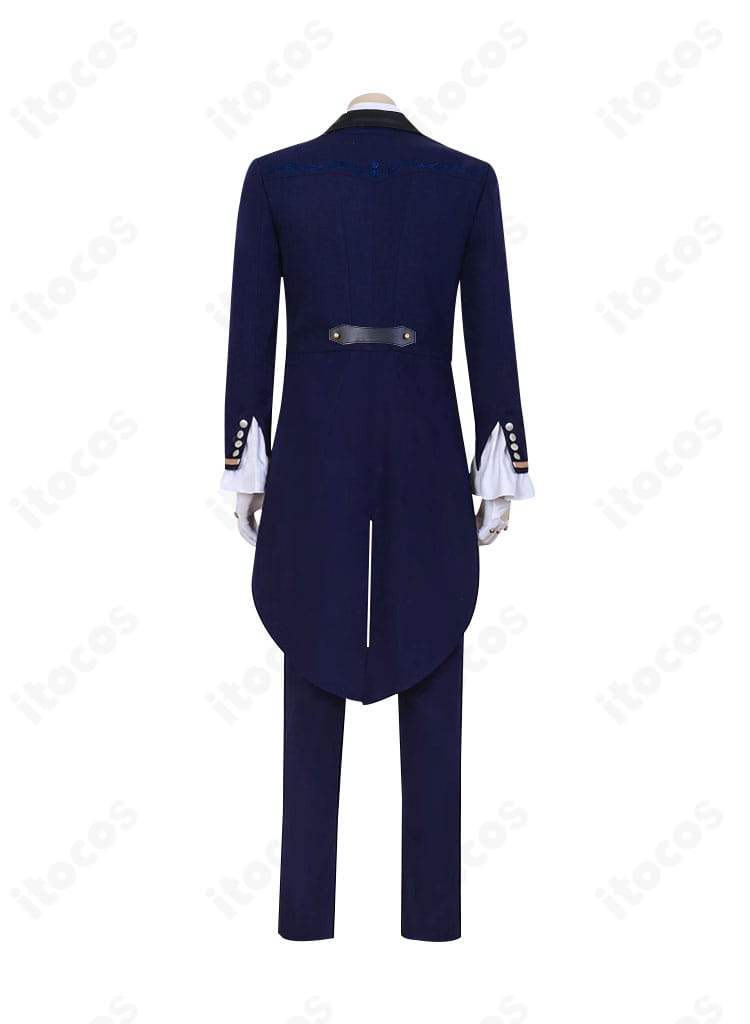 恋と深空 ホムラ 海妖の影コスプレ衣装の背面。外套の後ろ姿や背面装飾の再現度を示すディテール。