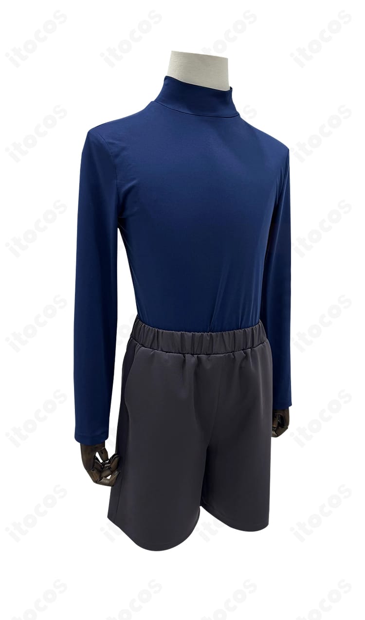 キルア＝ゾルディック コスプレ衣装のインナー長袖ディテール。刺繍アクセントと縫製の仕上がりが分かるクローズアップ。