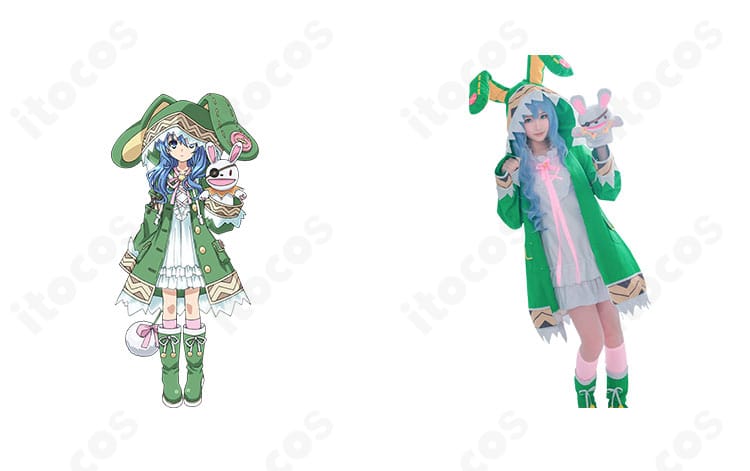 デート・ア・ライブ 四糸乃 通常衣装コスプレとキャラクターのコラボ画像。コート＆ワンピースの配色とシルエットを忠実再現。