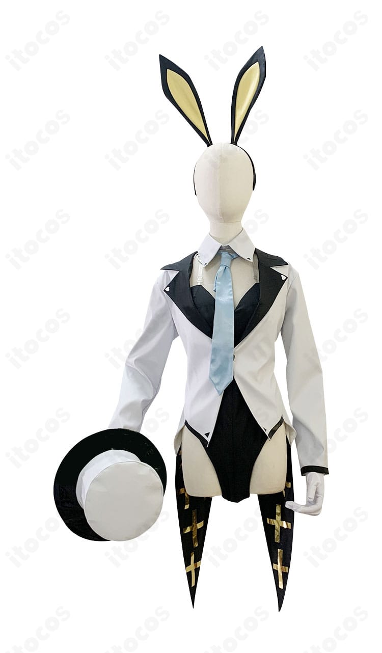 黒崎コユキ バニーガール衣装の正面ディテール。オーダーメイド対応で体型に合わせたフィット感を実現するコスチュームの質感を強調。