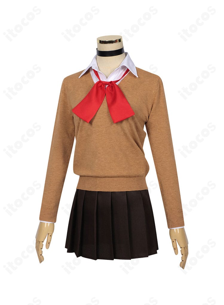 ダンダダン 綾瀬桃 制服コスプレの側面。ウエストラインとプリーツの落ち感、フィット感が分かる画像