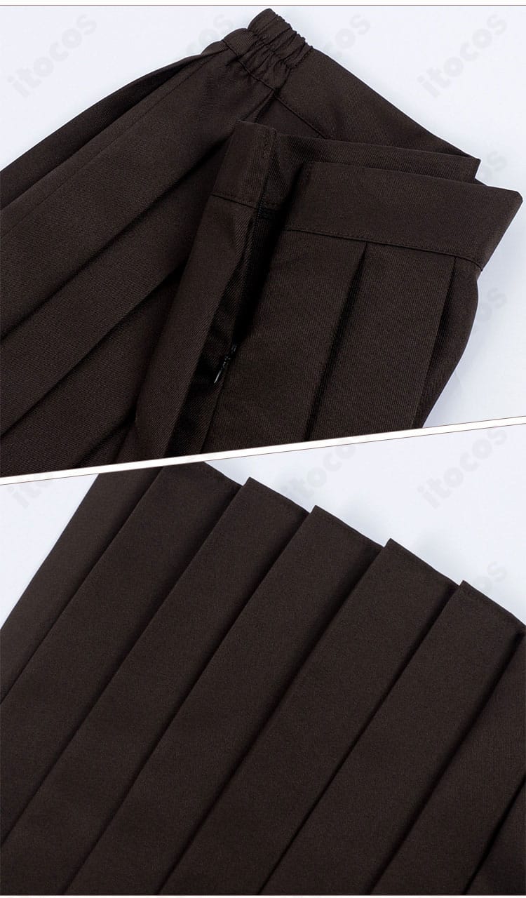 綾瀬桃 制服コスプレのスカート裾とプリーツ端の接写。広がりすぎない上品なラインが伝わる画像