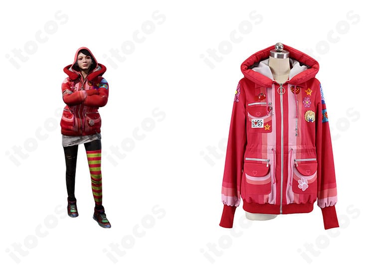 Dead by Daylight フェン・ミン（赤ずきんゲーマー）衣装を着用したモデルと商品正面を並べたイメージ