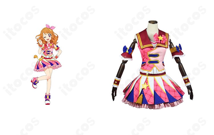 商品正面と大空あかりの公式ビジュアルを並置した画像。ピンクパレードコーデの全体感と再現度を比較できる構成。