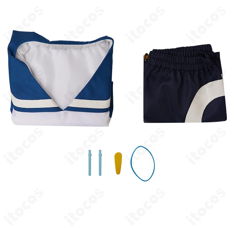 セット内容一覧：トップス・ショートパンツ・手首飾り・髪飾りの4点セット