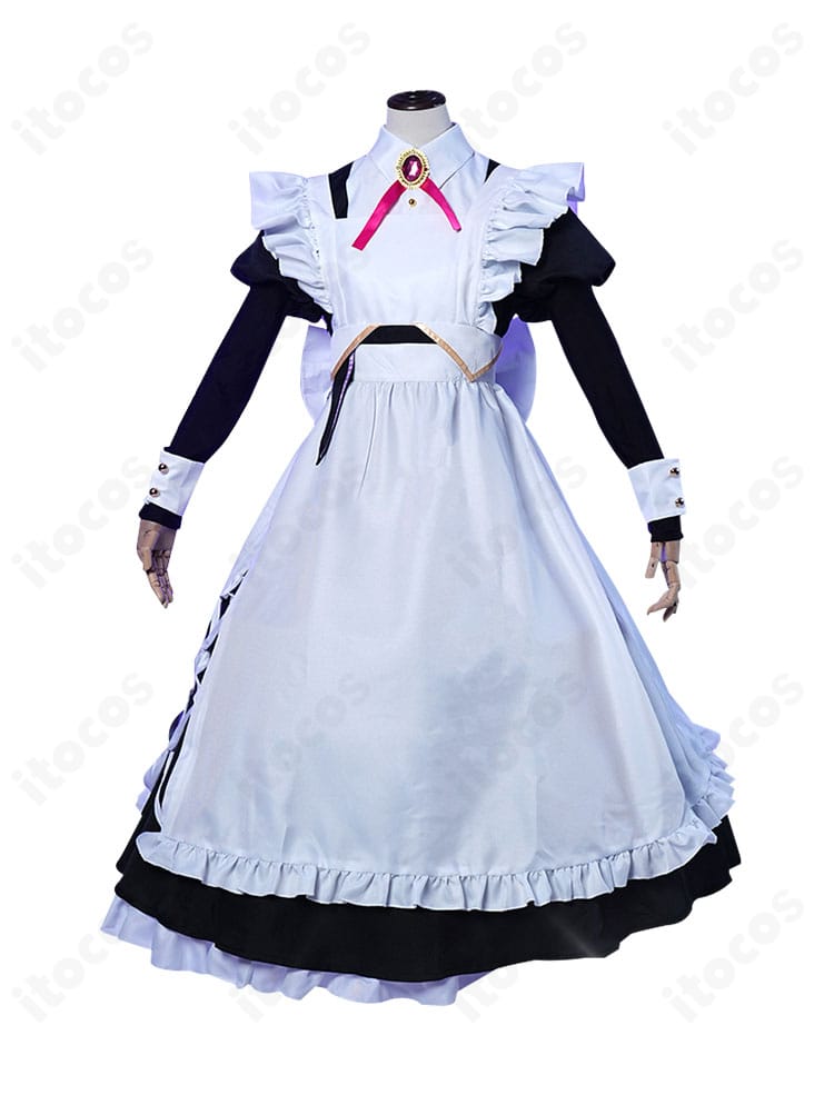 セレン龍月 メイド服コスプレの正面全体像。エプロンとリボンの配置が分かる商品画像