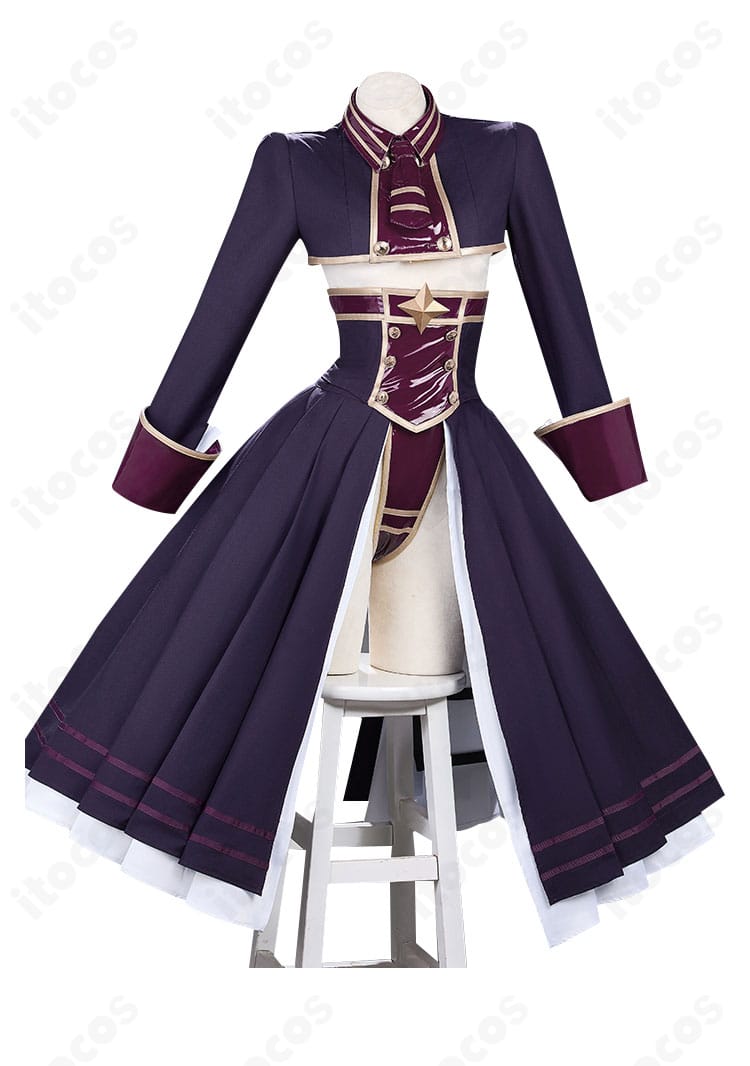 マジアベーゼ コスプレ衣装の正面図。トップスとスカートのライン、ネクタイ配置、ウエスト装飾が分かるカタログカット