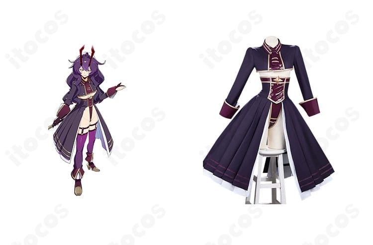 正面からのマジアベーゼ衣装とキャラクター比較。ネクタイ・コルセット・星飾りを含む全体シルエットの再現度を示す画像