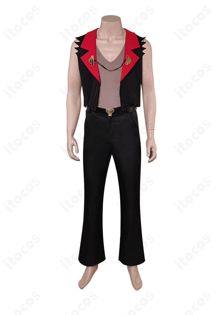 ヘルヴァ・ボス サタン コスプレ衣装の正面全身。シャープなVラインとベストのシルエットが分かる。