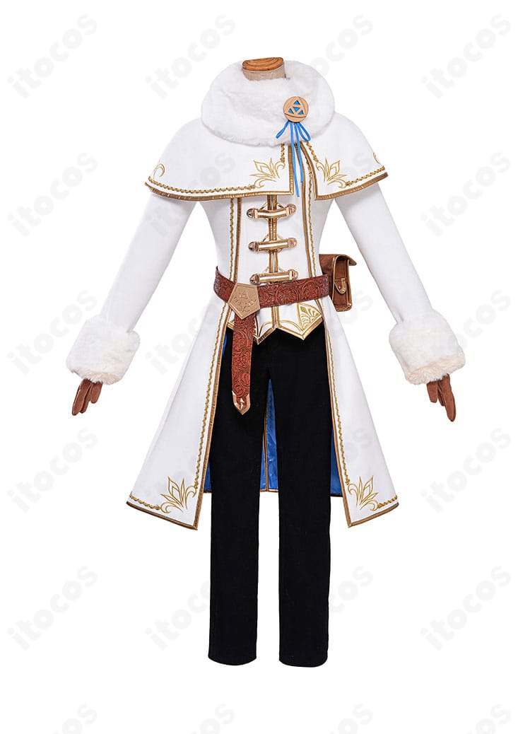 ゼルダ姫 冬服コスプレの正面全身。厚みのあるコートとショールの重ねで力強いシルエットを表現。