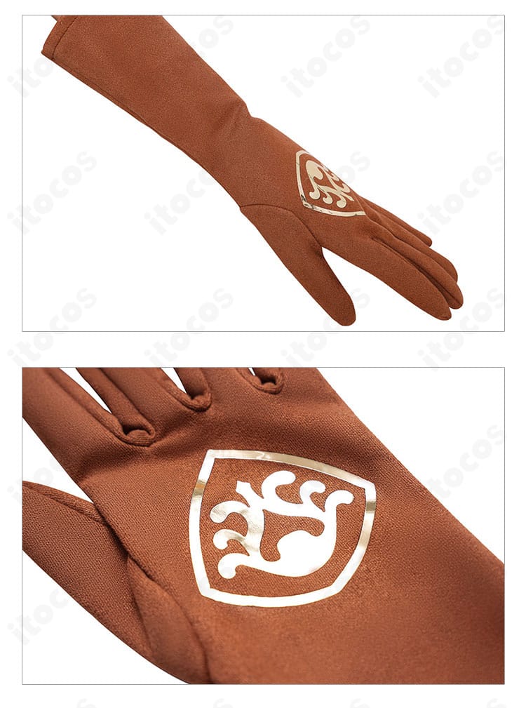 手袋装飾のクローズアップ。甲部分の意匠とステッチで華やかさと実用性を両立。