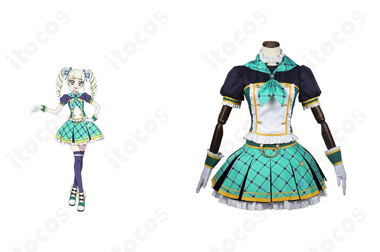 アイカツオンパレード！ 藤堂ユリカのコスプレ衣装・正面全体。キャラクター画像付きで配色と装飾を忠実再現したデザイン。