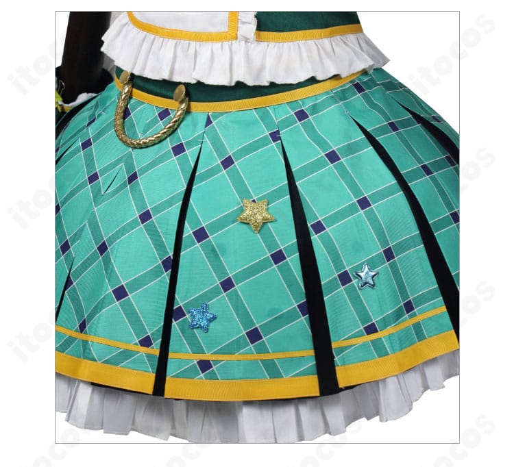 藤堂ユリカ 衣装のスカート装飾ディテール。ヘムのラインと装飾パーツの質感を詳細に表現。