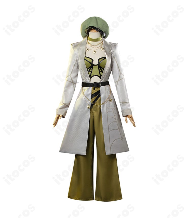 正面全身画像。バーメイド（デミ・バーボン）校閲者バージョンのコート・インナー・ズボンの配色とバランスを確認できる。