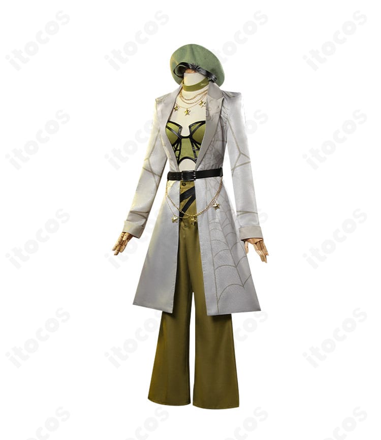 側面画像。ウエストラインとコートの落ち感、袖口装飾の立体感が分かる高再現コスチューム。