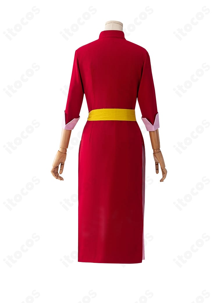 銀魂 神楽コスプレ衣装の背面。背中から裾までのシルエットと縫製の整いを示す背面ディテール。