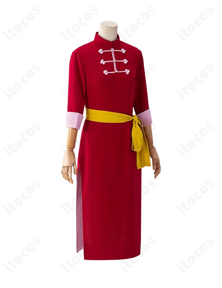 神楽コスプレ衣装の側面。ウエストから裾のライン、帯の収まりが分かるサイドビュー。