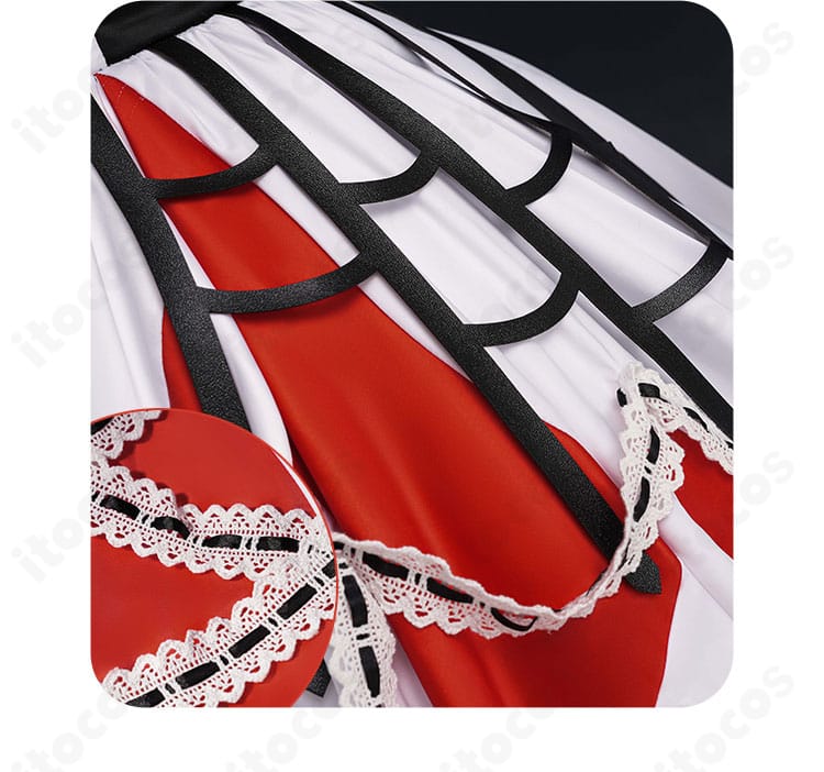 暁山瑞希 苦痛の綻花コスプレ衣装のスカート装飾ディテール。裾の意匠とレイヤー感を鮮明に記録。