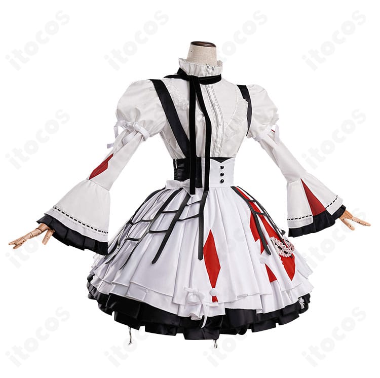 暁山瑞希 苦痛の綻花コスプレ衣装の右側面。袖口装飾やスカートの重なり、ウエスト位置のバランスを詳細に撮影。