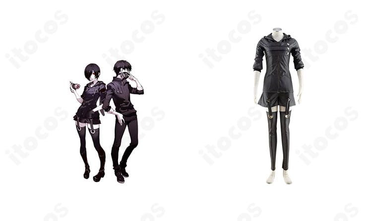 霧嶋董香の戦闘服コスプレ一式を着用した正面全身。襟元や切り替えの質感まで分かる高再現デザイン。