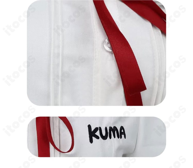 草薙寧々 コスプレ衣装 胸元装飾アップ。リボンの形状とステッチ、装飾の配置がわかる解像度の高い細部写真。